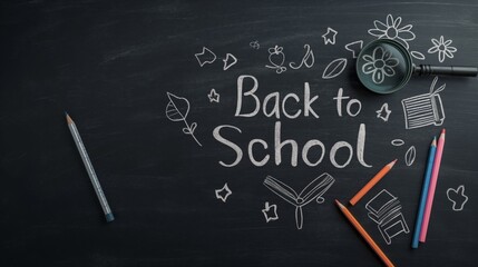Back to school chalk on blackboard background. Back to school banner