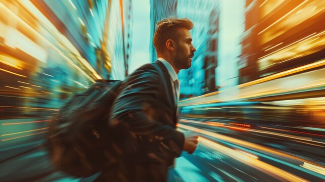 A Business Professional, Confidently Moving, Symbolizes Productivity And Dynamism