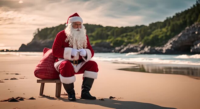 Santa Claus on the beach.