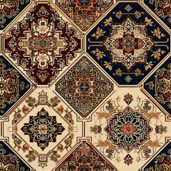 Seamless pattern of Persian rug-inspired patterns in antique shades