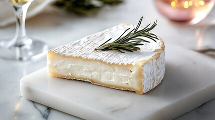   Cheese with Rosemary on White Board Next to Wine Glass
