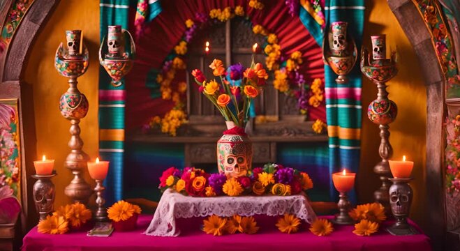 Mexican altar for the day of the dead. Dia de los Muertos. Viva mexico.