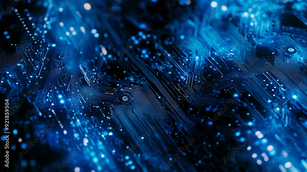 Poster quantum computer technologies concept. futuristic blue circuit board background with modern technolo