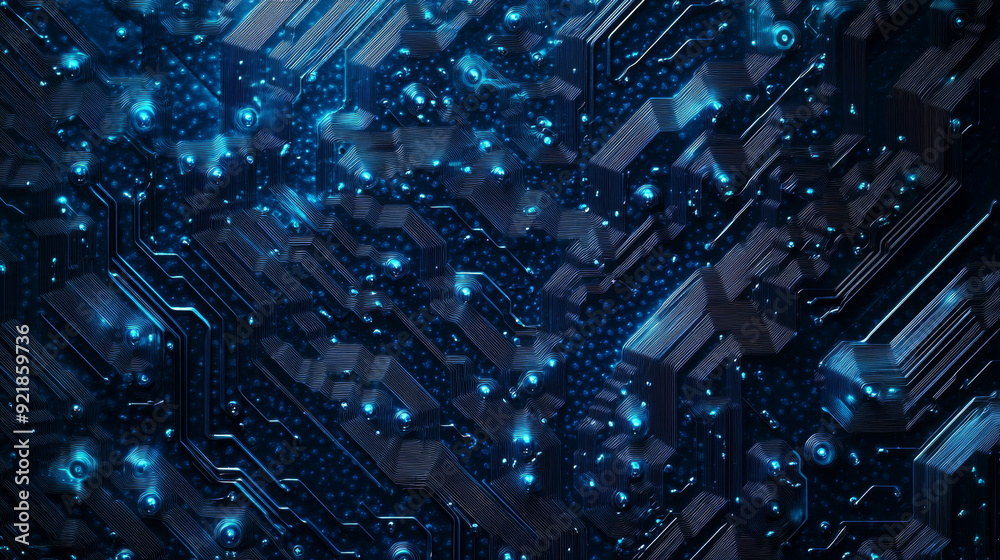 Poster quantum computer technologies concept. futuristic blue circuit board background with modern technolo