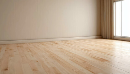 Naklejka premium The wooden floor is light, the wall is the color of a complex bone.