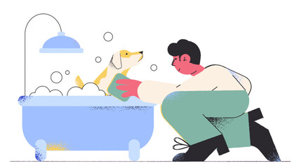 Giving pet dog a bath