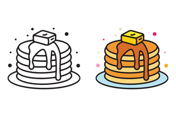 Fluffy Pancakes Coloring Page for Kids - Sweet Breakfast Food Coloring Book for Adults and Teens