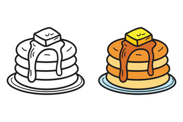 Fluffy Pancakes Coloring Page for Kids - Sweet Breakfast Food Coloring Book for Adults and Teens