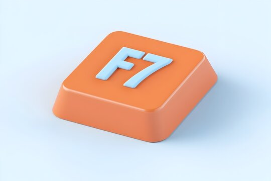 Close up of an Bright Orange F7 Keyboard Key on Solid Background
