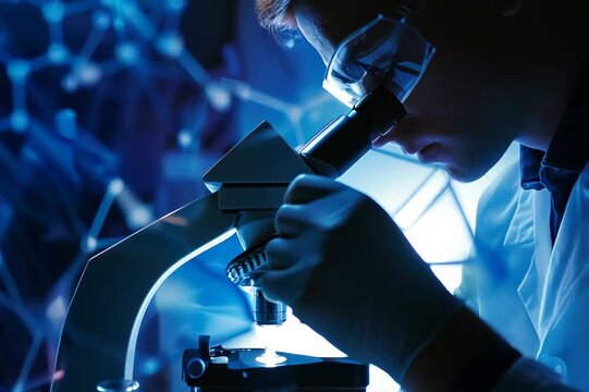 Scientists use a microscope to look at DNA.