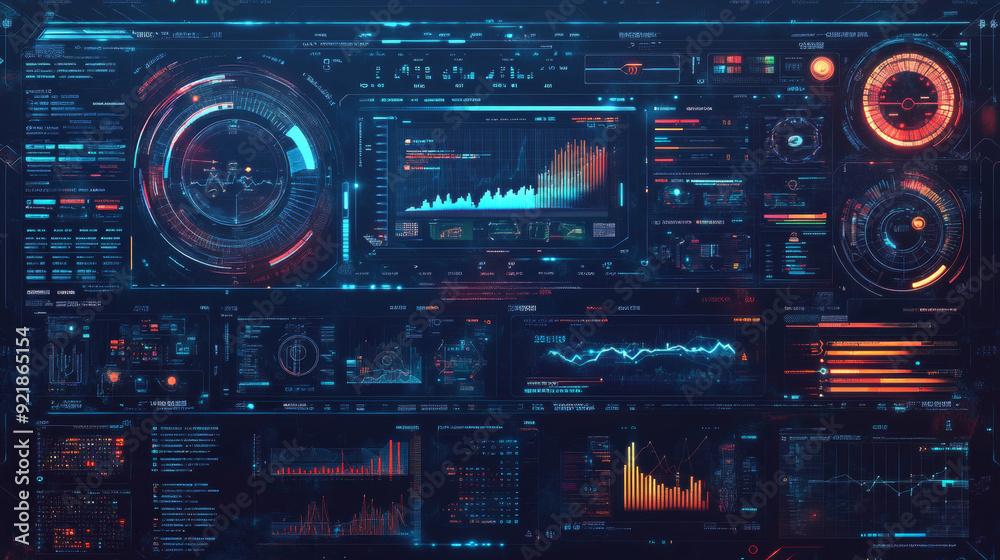Poster sci-fi futuristic hud dashboard display for virtual reality technology. a large collection of hud an