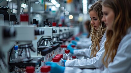 High-tech laboratory where scientists are conducting research experiments. Glass tubes in the laboratory