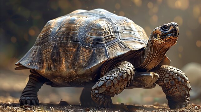 A lovable tortoise slowly walking isolated on 