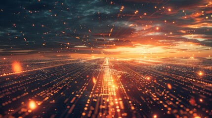 Obraz premium Futuristic landscape circuit grounds data sky, symbolizing digital transformation