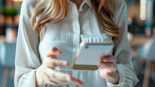 Businesswoman checking financial news on her smartphone, emphasizing the importance of staying updated.
