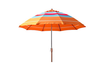 Obraz premium Retro striped beach umbrella PNG, orange and blue parasol canopy, summer sunshade accessory for vacation graphics isolated on Transparent Background