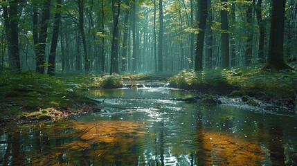 Obraz premium autumn forest in the morning
