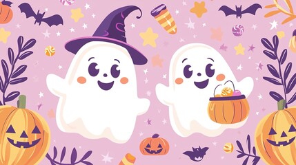 Naklejka premium cute cartoon ghosts for halloween