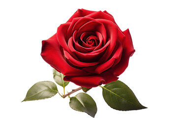 A Stunning Red Rose Blooming Elegantly Under Soft Natural Light in a Serene Environment on White or PNG Transparent Background.
