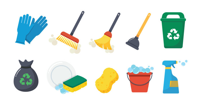 set of cleaning equipment vector illustration
