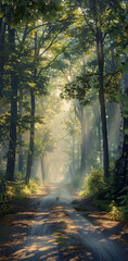 Obraz premium rays of light in the forest, generative ai