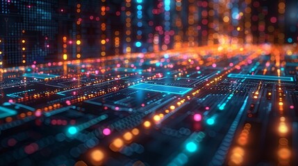 traffic at night Futuristic digital background with primary colored 