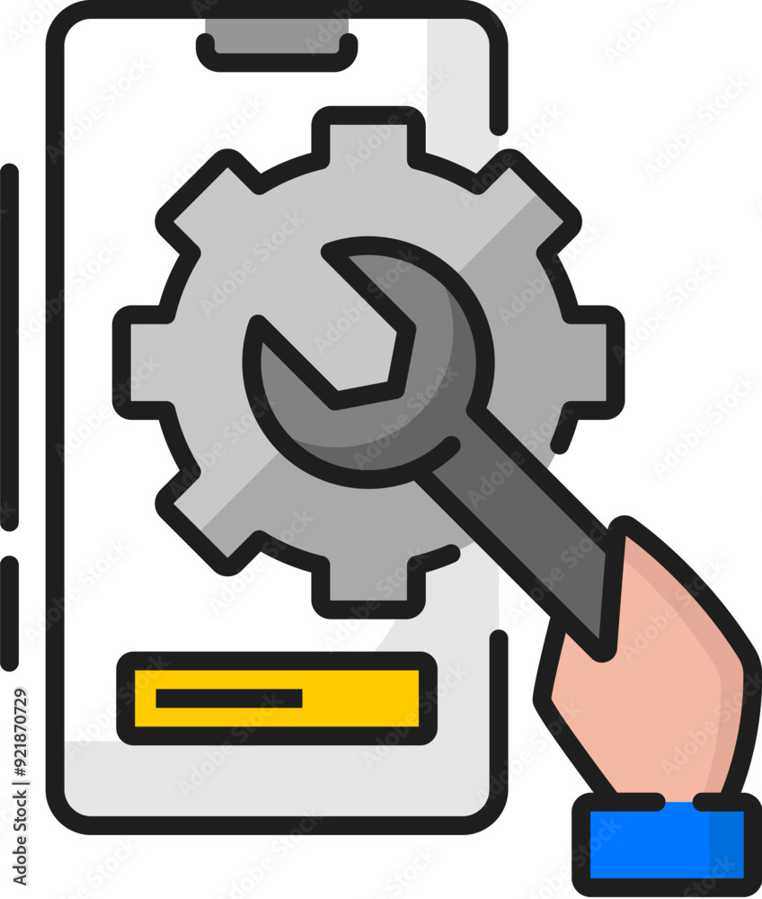 Poster mobile system maintenance and update line icon. smartphone system maintenance technology, pc app ser