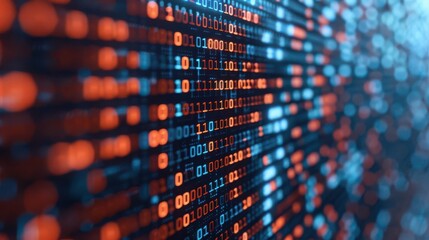 Obraz premium Shining binary code creating a communication interface, Binary bright digital communication
