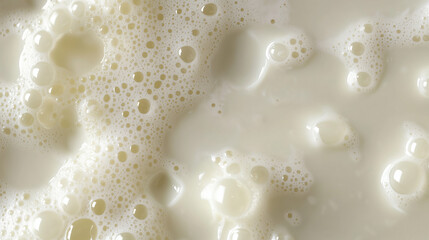 Elegant Symphony of Bubbles in Milk - Artistic Close-Up Image Featuring Air Bubbles Floating in Smooth White Milk, Abstract Foam Texture, High-Quality Photography