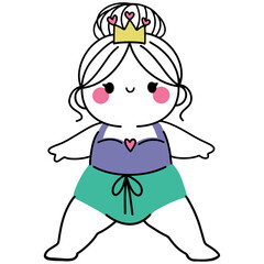chubby girl yoga illustrations in various poses, wearing crowns and workout outfits, perfect for wellness designs