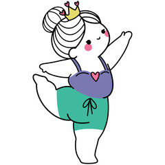 chubby girl yoga illustrations in various poses, wearing crowns and workout outfits, perfect for wellness designs