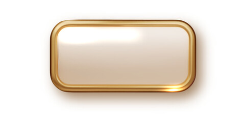 Gold 3d rectangle button isolated on white background. PNG glossy golden metallic shape. 3D realistic vector shiny icon