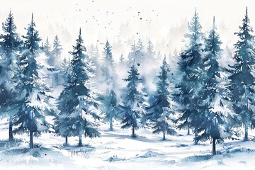 Fototapeta premium Ein Wald im Winter, Wasserfarben 