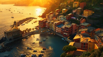 Colorful Italian Coastal Town at Sunset