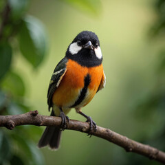 Varied Tit Perched on Branch with Blurred Background