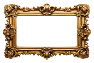 Elegant Ornate Gold Frame Showcasing Timeless Artistry Against a Clean Background on White or PNG Transparent Background.