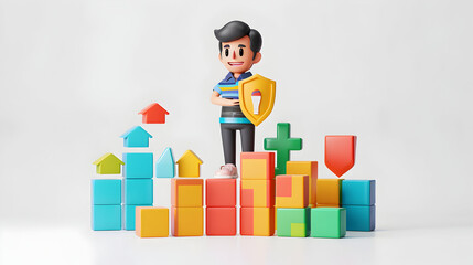 3D Flat Icon as Risk Analyst with Risk Matrix and Shield Concept.