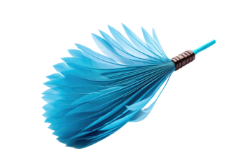 Beautifully Crafted Blue Feather Duster on a Plain White Background in Soft Light on White or PNG Transparent Background.