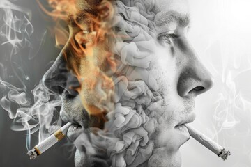Obraz premium Creative composite image of a man and woman with faces merging into smoke illustrating connection and ethereal beauty