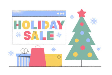 Lettering Holiday Sale with Christmas tree and gifts