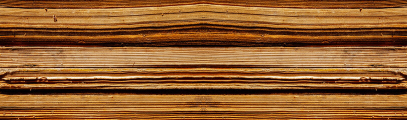 Stack of old books, closeup view, full frame