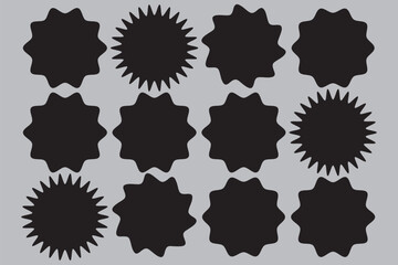 Set of sale sticker, price tag, starburst, quality mark, sunburst badges, retro stars. Flat vector design elements. Starburst speech bubbles or attention grabber set