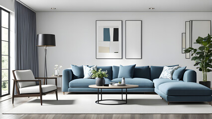 White Interior Design Modern Living Room, Clean Living Room 3d rendering, ai