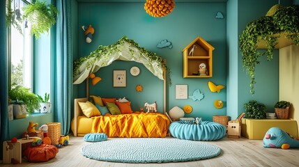 Joyful kids' bedroom with space-efficient storage and imaginative decor picture