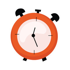 Flat red alarm clock doodle modern illustration. Y2k or Scandinavian style clock.