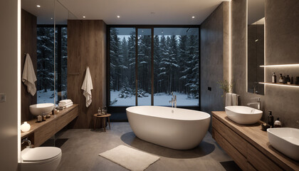  Luxury Bathroom with Panoramic Winter View