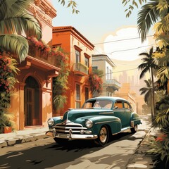 Minimalistic Havana Cityscape Illustration with Simple Lines