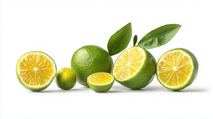 Isolated Calamansi Lime Citrus Fruit with Lush Green Skin and Tangy Flavor on a Pristine White Background for Health and Wellness