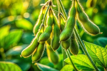 Soy Bean Pods on a Plant in a Field.