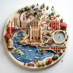 Decorative London Map Design Featuring Iconic Cityscape Elements